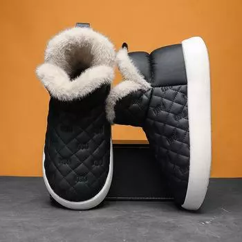 Теплая зимняя хлопковая обувь, женские теплые меховые домашние тапочки, нескользящие плюшевые тапочки из ЭВА, домашние тапочки для пар с толстой подошвой, шлепанцы 40-41 чёрный