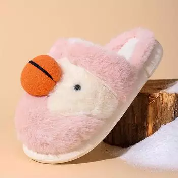 Теплая зимняя хлопковая обувь, женские теплые меховые домашние тапочки, нескользящие плюшевые тапочки из ЭВА, домашние тапочки для пар с толстой подошвой, шлепанцы 36-37 розовый