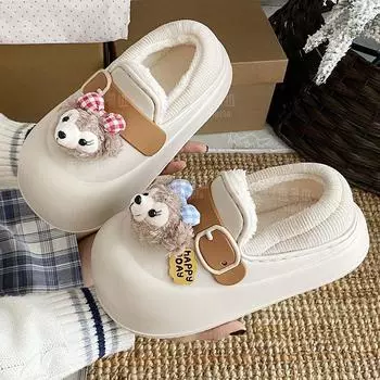 Теплая зимняя хлопковая обувь, женские теплые меховые домашние тапочки, нескользящие плюшевые тапочки из ЭВА, домашние тапочки для пар с толстой подошвой, шлепанцы 36-37 чёрный