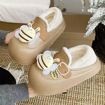 Теплая зимняя хлопковая обувь, женские теплые меховые домашние тапочки, нескользящие плюшевые тапочки из ЭВА, домашние тапочки для пар с толстой подошвой, шлепанцы 36-37 чёрный