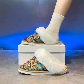 Теплая зимняя хлопковая обувь, женские теплые меховые домашние тапочки, нескользящие плюшевые тапочки из ЭВА, домашние тапочки для пар с толстой подошвой, шлепанцы 36-37 бронзовый