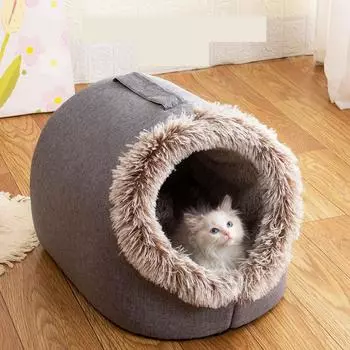 Теплая зимняя кровать для глубокого сна, маленькая коврик-корзина, товары для дома для маленьких собак, палатка для домашних животных, уютное гнездо-пещера, теплое в помещении L