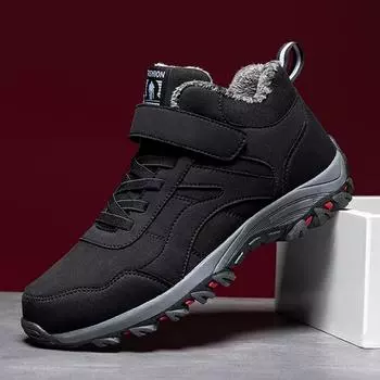 Теплая зимняя обувь, мужские ботинки с мехом, зимние ботинки унисекс, модные уличные кроссовки, мужские ботильоны 42 чёрный