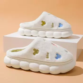 Теплая зимняя обувь Womne s Cartoon, хлопковые тапочки, домашние тапочки с нескользящей подошвой 36-37 белый