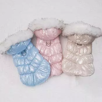 Теплая зимняя одежда для собак, толстая хлопковая куртка для собак, пальто с меховой шапкой, ветрозащитная одежда для домашних животных, одежда для чихуахуа, йоркширских собак, мопсов S розовый