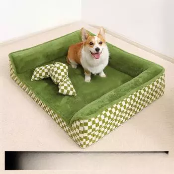 Теплая зимняя съемная и моющаяся кровать для средних и крупных собак с бархатом из меха маленького кролика для сохранения тепла M : 60 * 50 * H17cm