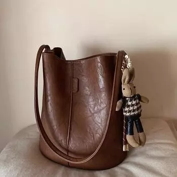 Теплая зимняя сумка-ведро Lighthouse для женщин 2024 года, новая популярная переносная сумка из кожи растительного дубления