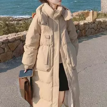 Теплая зимняя толстая длинная парка с капюшоном Chaqueta Stand Collar Parca Overcoat Jacket Casual Women Snow Wear Coats Jaqueta S бежевый