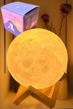 Тепло, выпущено в 2025 году Милая упаковка Лунный светильник Ночник Сенсорное затемнение 3 цвета Настольная лампа Непрямое освещение Стильный Беспроводной Диммируемый Стильный
