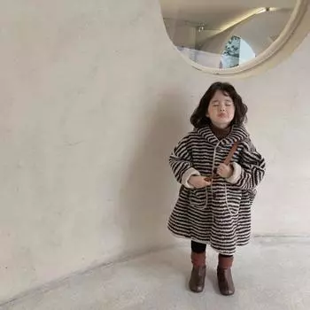 Теплое детское пальто, модная зимняя одежда, средняя длина, плотная зимняя одежда для девочек, удобная универсальная верхняя одежда с капюшоном на каждый день 7 бежевый