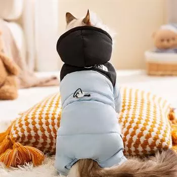 Теплое хлопковое пальто с капюшоном для кошек и маленьких собак - осенне-зимняя одежда для четвероногих L бонди синий