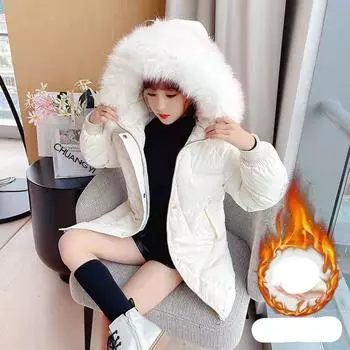 Теплое хлопковое пальто средней длины для девочек, зимняя стеганая куртка в корейском стиле, детская плотная ветрозащитная хлопковая одежда 130 чёрный