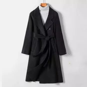 Теплое и модное однотонное шерстяное пальто для женщин с поясом на осень и зиму M розовый