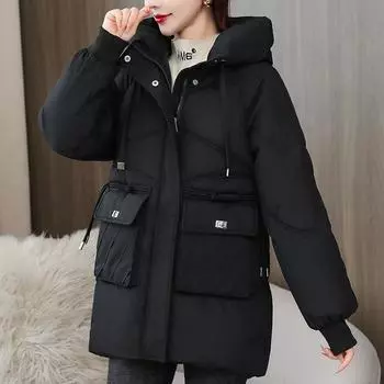 Теплое и модное женское свободное длинное пуховое пальто больших размеров в корейском стиле на зиму M