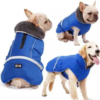 Теплое пальто для собак, светоотражающая куртка для собак, водонепроницаемое зимнее пальто для собак, водолазка, одежда для собак для холодной погоды, одежда для собак на толстой флисовой подкладке S чёрный