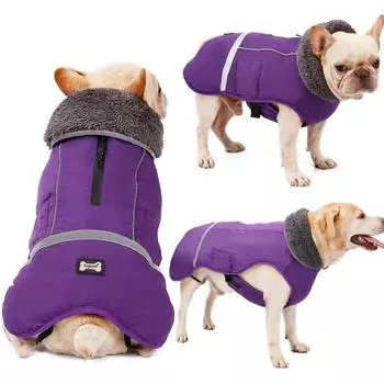 Теплое пальто для собак, светоотражающая куртка для собак, водонепроницаемое зимнее пальто для собак, водолазка, одежда для собак для холодной погоды, одежда для собак на толстой флисовой подкладке S чёрный