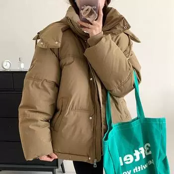 Теплое пальто с капюшоном для женщин, зимнее новое модное универсальное свободное хлопковое пальто для женщин, модное пальто для женщин L кофейный