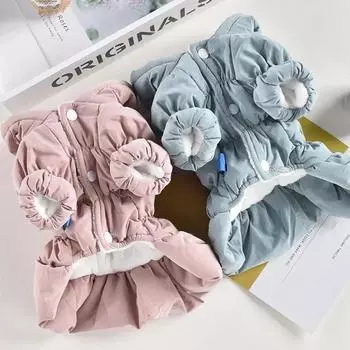 Теплое платье для собак Зимние пальто для щенков и собак Пальто принцессы Цветочная юбка-пузырь для собак и кошек Куртка с капюшоном Одежда для чихуахуа и йорка XS синий