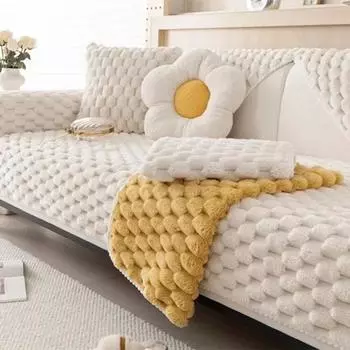 Теплое полотенце для дивана, утолщенное плюшевое L-образное, универсальное, зимнее, розовое, мягкое, нескользящее, для дивана, подушка для гостиной, домашний декор, коврик 70x70cm 1pcs коричневый