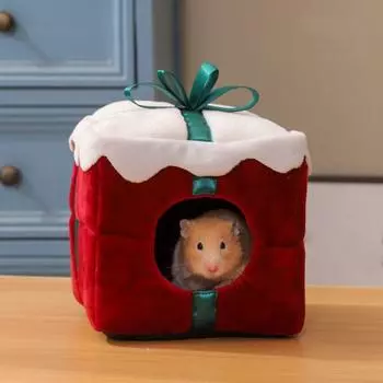 Теплое рождественское гнездо для хомяка Мягкое укрытие для хомяка Пещера Гнездо для попугая Дом для хомяка Новый год красный