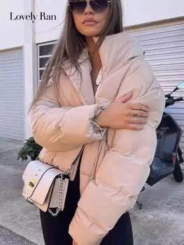 Теплое утепленное хлопковое пальто, женское зимнее модное пальто с длинным рукавом и воротником-стойкой на молнии, женская куртка, однотонное повседневное укороченное женское пальто S спаржевый