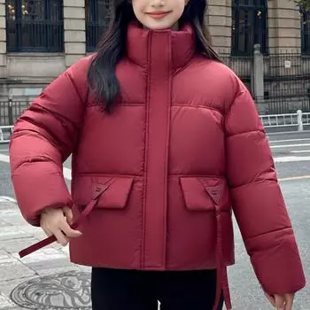 Теплое женское зимнее пальто больших размеров, модные свободные короткие парки с воротником-стойкой, женские зимние куртки оверсайз M бежевый