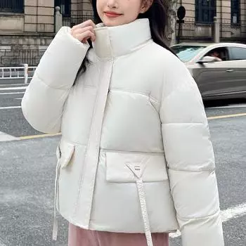 Теплое женское зимнее пальто больших размеров, модные свободные короткие парки с воротником-стойкой, женские зимние куртки оверсайз M хаки