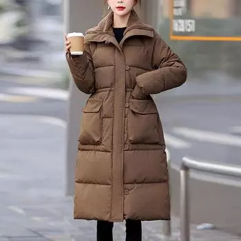 Теплое женское зимнее пальто большого размера, модные толстые теплые длинные парки, женское пальто S коричневый
