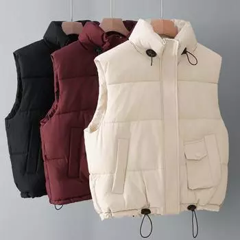 Теплое женское зимнее пальто, модное свободное осеннее пальто с воротником-стойкой, толстая парка без рукавов, женская короткая верхняя одежда M красный