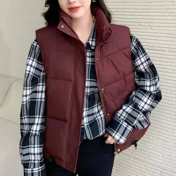 Теплое женское зимнее пальто, модное свободное осеннее пальто с воротником-стойкой, толстая парка без рукавов, женская короткая верхняя одежда M красный