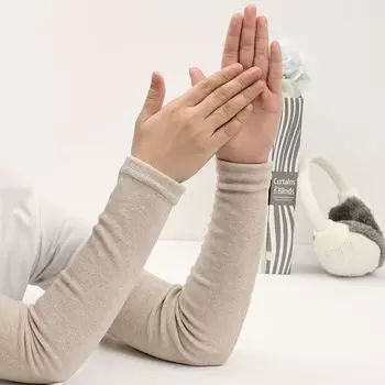 Теплоизолирующие нарукавники Утолщенные Длинные Нарукавники Хлопковые Перчатки Защита Рук Рукав Мужские и Женские Для Помещений с Кондиционером Защита от Замерзания Khaki (straight) One size