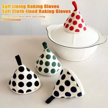 Теплоизоляционные перчатки, нескользящие кухонные принадлежности, прочные треугольные ручки для кастрюль, термостойкие хлопковые перчатки для духовки с кольцами для подвешивания зелёный