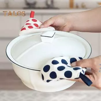 Теплоизоляционные перчатки, нескользящие кухонные принадлежности, прочные треугольные ручки для кастрюль, термостойкие хлопковые перчатки для духовки с кольцами для подвешивания красный