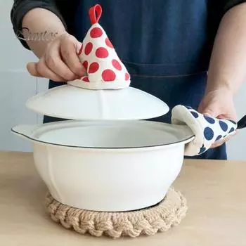 Теплоизоляционные перчатки, нескользящие кухонные принадлежности, прочные треугольные ручки для кастрюль, термостойкие хлопковые перчатки для духовки с кольцами для подвешивания зелёный