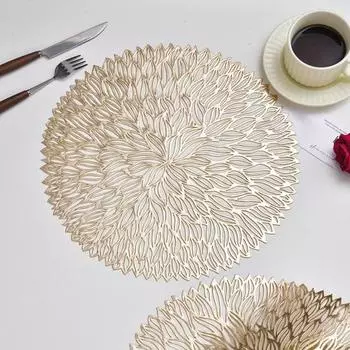 Теплоизоляционный коврик для столовых приборов, нескользящий подстаканник, коврик для стола из ПВХ, подставки под чашки для обеденного стола, устойчивый к высоким температурам, ажурный узор, кухонные принадлежности золотистый