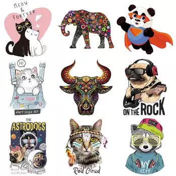 Теплообменные нашивки с изображением животных, кошек, собак, термонаклейки для одежды, термонаклейка «сделай сам», для детской одежды, аппликация 18.6x24cm