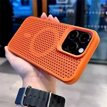 Теплоотводящая сетка для магнитного чехла Magsafe для беспроводной зарядки iPhone 16 15 14 Plus 13 12 11 Pro Max, дышащий чехол iPhone 16 Pro Max коричневый