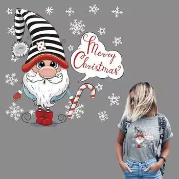 Теплопередача, рождественские гномы, сделай сам, термопресс, аппликация, наклейки на одежду, толстовки с капюшоном, Ropa, железные нашивки 21.3x22cm