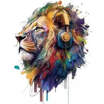 Теплопередающая наклейка «Свирепый лев в наушниках», термонаклейки своими руками для одежды, изготовления футболок, украшения подушек, принадлежностей для одежды и аппликаций