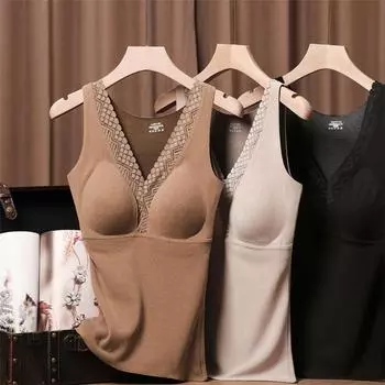 Теплосберегающий жилет из флиса Graphene Heim с V-образным вырезом и латексной накладкой на груди, кружевным воротником и двухсторонним потертым верхом XL (85-55kg recommended) чёрный