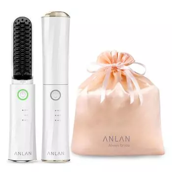 Тепловая щетка ANLAN, беспроводная ионная тепловая щетка, прямая щетка, утюжок, прямой, USB, 3 уровня регулировки температуры, портативный, предотвращение ожогов золотой