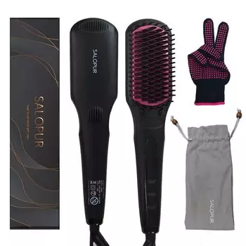 Тепловая щетка для выпрямления волос, утюжок для выпрямления волос, щетка для выпрямления волос SALOPUR, 2-сторонний нагреватель с отрицательными ионами MCH, оснащенный функцией блокировки температуры, электрический ожог