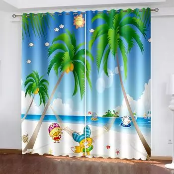 Тепловые шторы с рисунком животных из мультфильмов, затемняющие шторы для гостиной, для мальчиков и девочек, затемняющие оконные шторы для спальни W132cm x H160cm&Hook