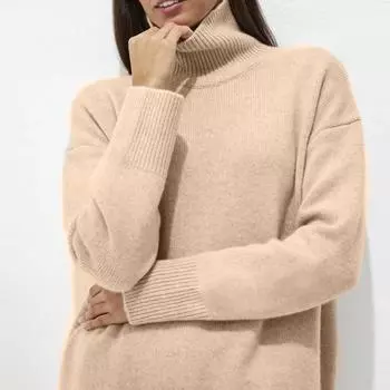 Теплые эластичные свитера осень-зима женские водолазки вязаные свитера оверсайз длинные рукава свободные пуловеры топы уличная одежда мягкие One size легкие хаки