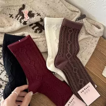 Теплые бархатные носки Waxy Rabbit, женские носки Ankola Red Retro с французским витым узором, утолщенные теплые женские носки среднего размера One Size