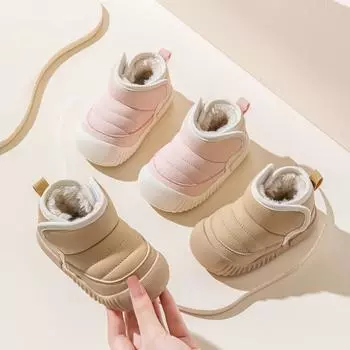 Теплые бархатные зимние ботинки для девочек, утепленные уличные ботинки для мальчиков на мягкой нескользящей подошве из хлопка для малышей на осень и зиму 16