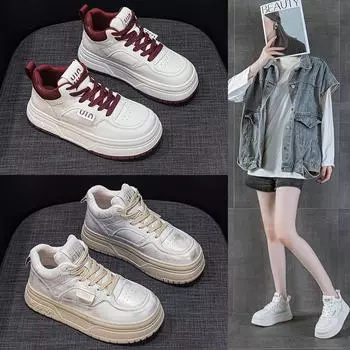 Теплые белые туфли из натуральной кожи с подкладкой, женские, с толстым дном, высокие, хлопковые, спортивные, для отдыха, для катания на доске 35 белый