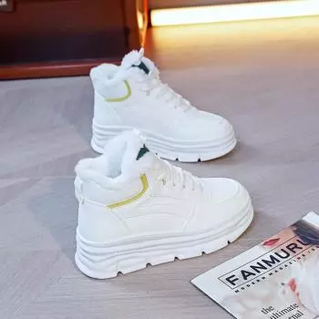 Теплые белые туфли на толстой подошве, женские, новые, осенне-зимние, повседневные, спортивные туфли на толстой подошве, две пары хлопковых туфель. 35 белый