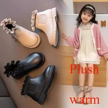 Теплые ботинки для девочек, осень-зима, новые плюшевые вязаные короткие ботинки принцессы, милые, милые, стильные, тянущиеся, кромочные, детская обувь, botas nia 22 розовый