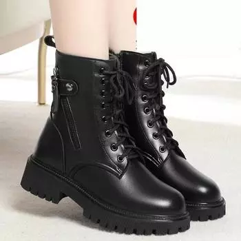 Теплые ботинки Martin женские зимние 2024 новые утолщенные короткие хлопковые ботинки пушистые зимние ботинки кожаные хлопковые ботинки 35